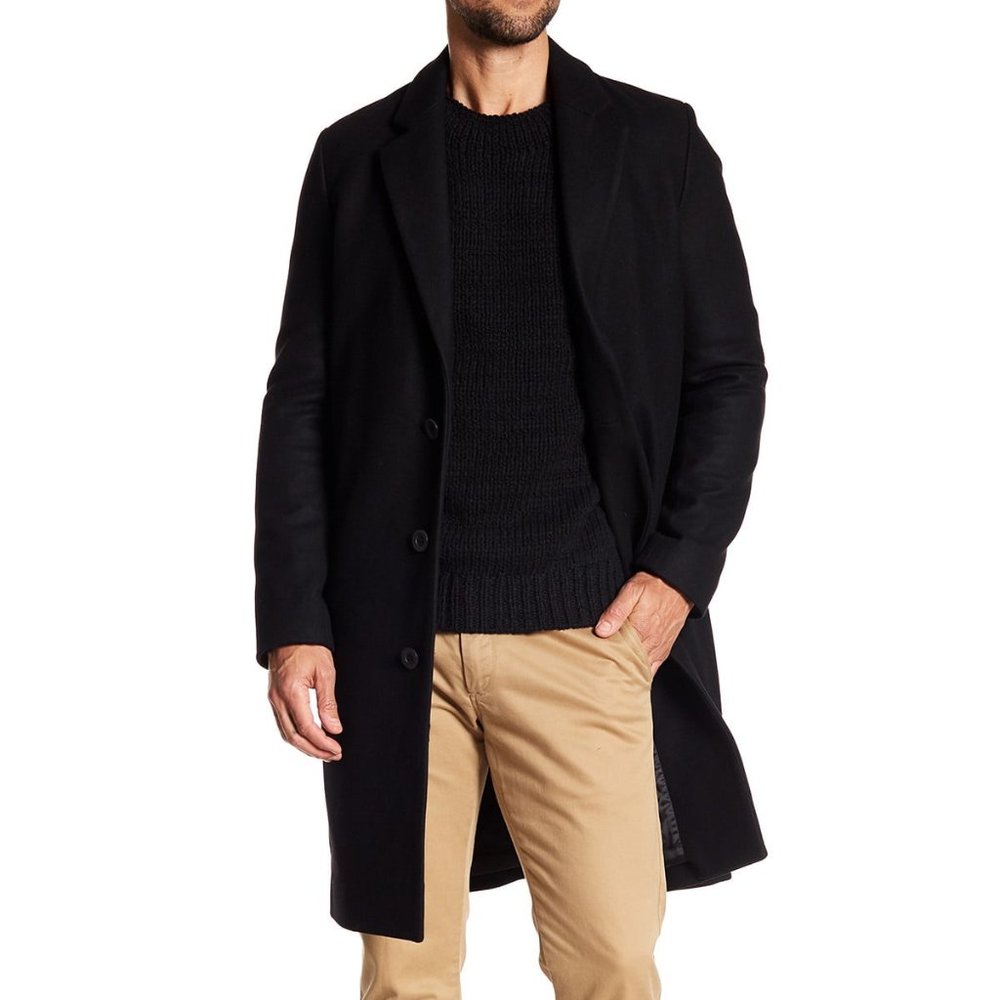 VINCE Mid-Length Solid Overcoat MX4984601 BLACK L